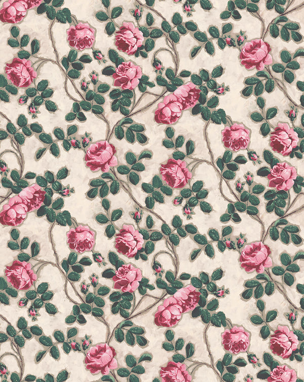 Wallpaper - 75A Roses Pompadour Cream Sample - french.us