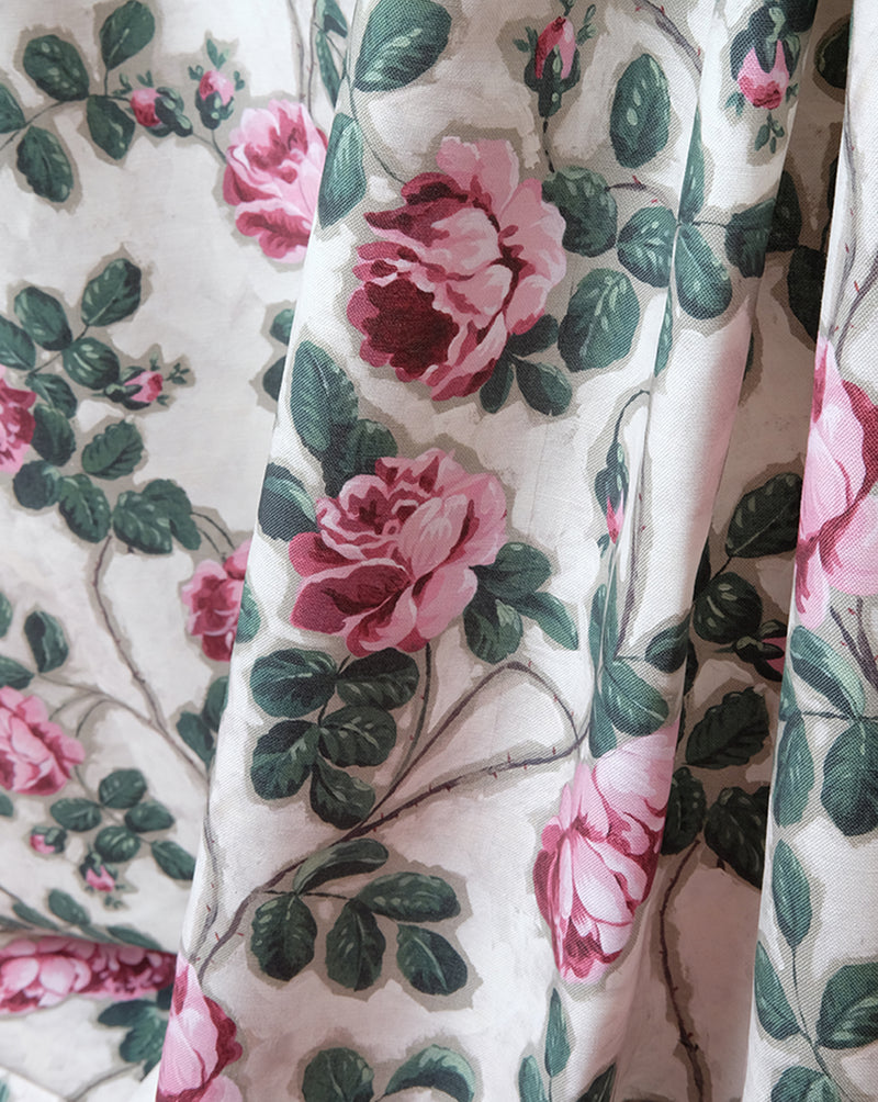 Linen Fabric - Roses Pompadour 75A Cream - french.us