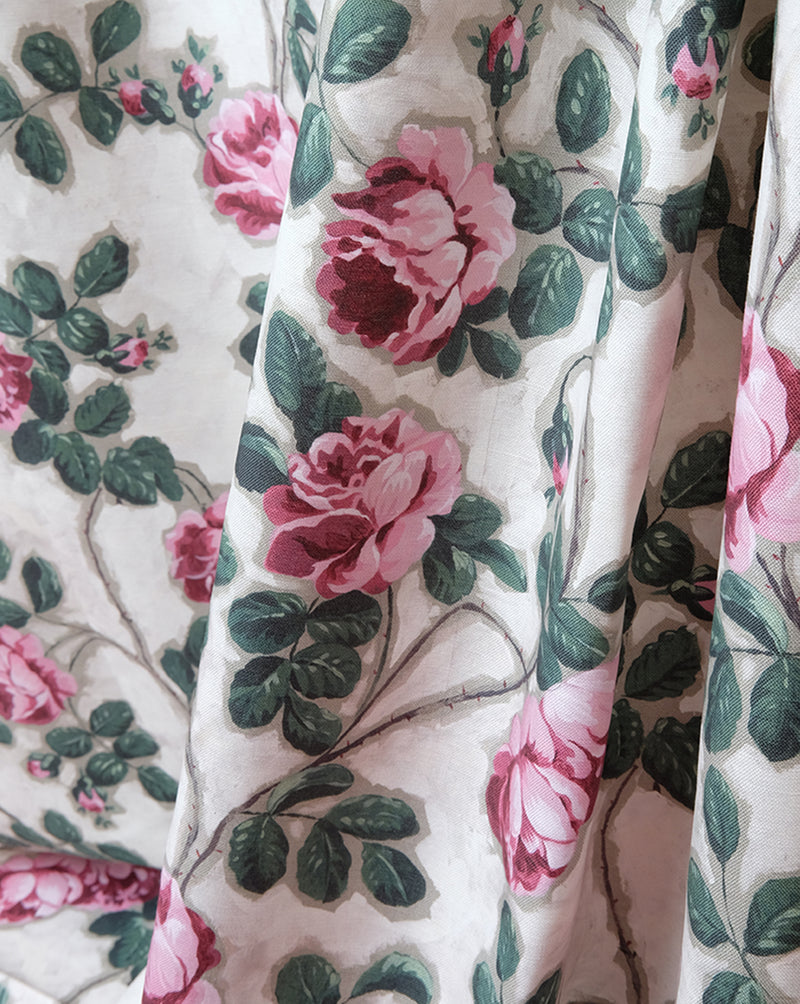 Linen Fabric -Roses Pompadour 75A Cream Sample
