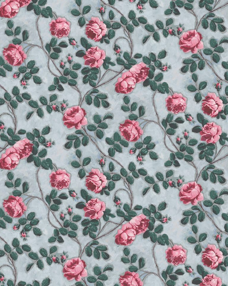 Wallpaper - 75B Roses Pompadour Blue - french.us