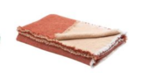 Fringed Throw - Double Sided Washed Virgin Wool and Cotton