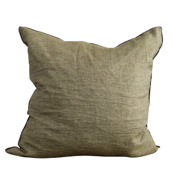 Crumpled Washed Linen Pillowcase in Kaki/Givre