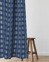 Flammé Indigo 83A – French Geometric Flame Cotton-Linen Fabric