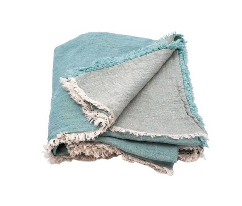 Throw - Vice Versa Crumpled Linen in Aqua  55"x99" - French inc