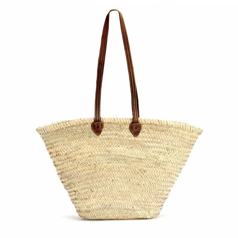 Best Straw Tote Bag Long Flat Leather Handle French Basket - french.us 4