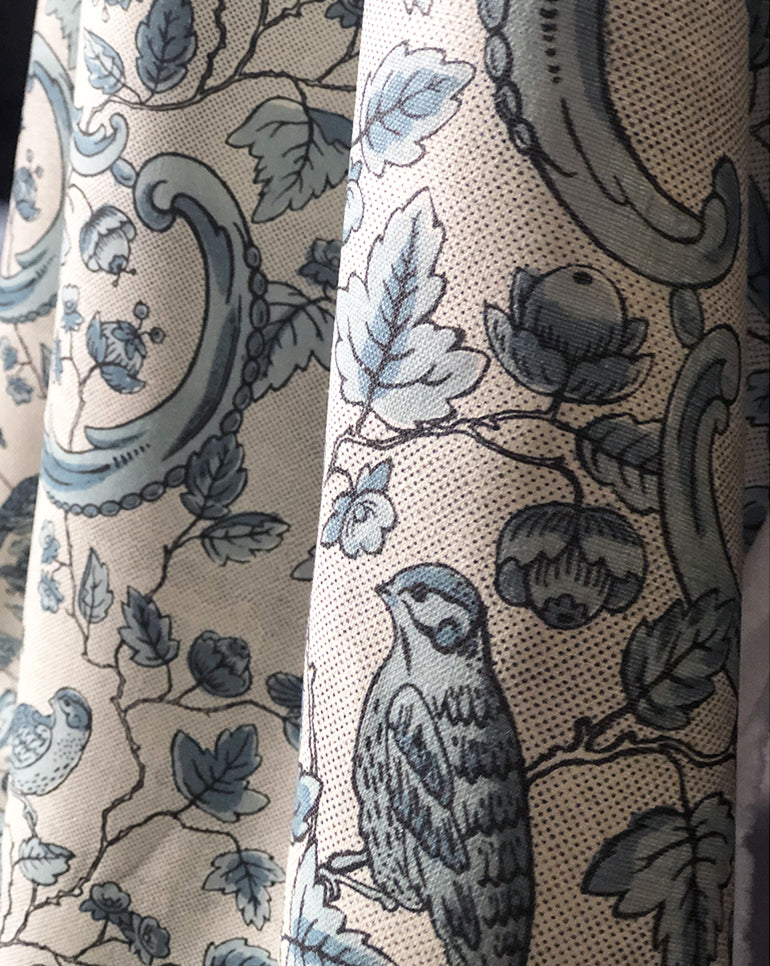 Linen Fabric - Oiseaux & Feuillages 24A
