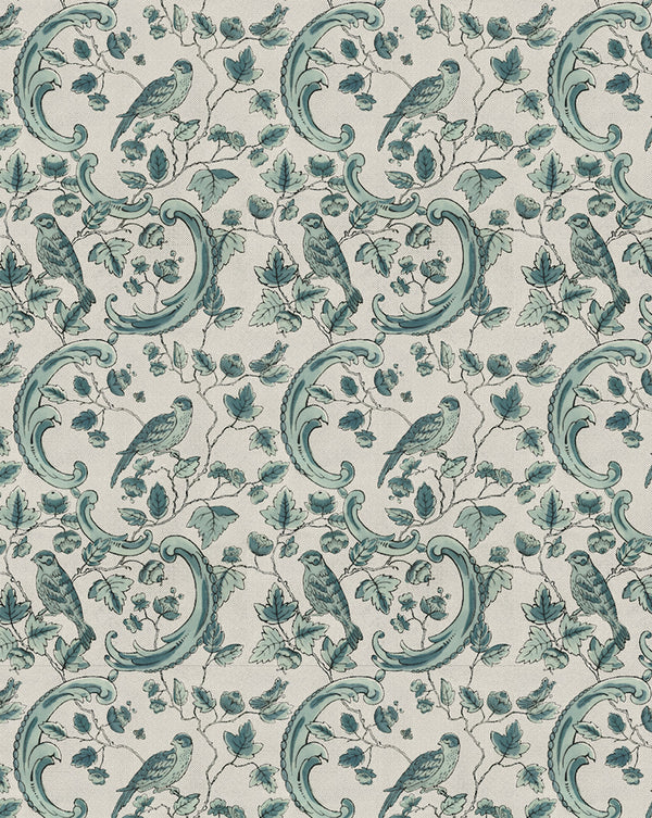 Linen Fabric Sample - 24A Oiseaux & Feuillages