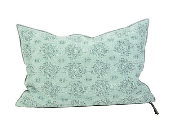 Cushion Stone Washed Jacquard Kilim Aqua 16x24  - french.us