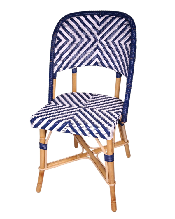 Woven Rattan Fouquet Bistro Chair Chambord V (Blue and White) - French inc
