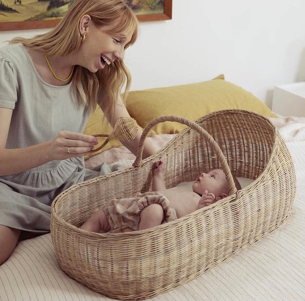 Lyra Moses Rattan Basket Baby Bassinet with Cotton Mattress