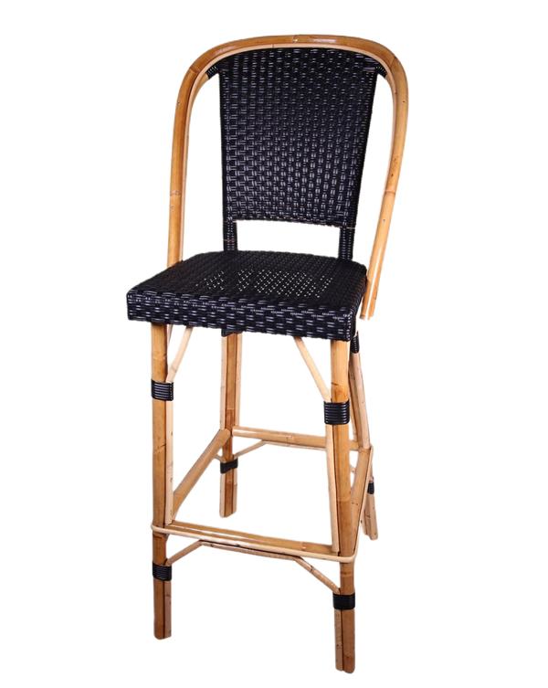 Rattan Stool with Back 80 cm Black - French inc