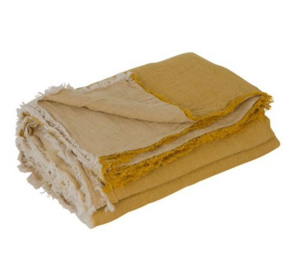 Throw - Vice Versa Crumpled Linen in Ocre 55”x99" - French inc