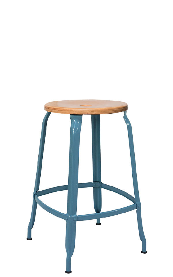 Metal Stool - Natural Wood Seat 60 cm / 24 in - French inc