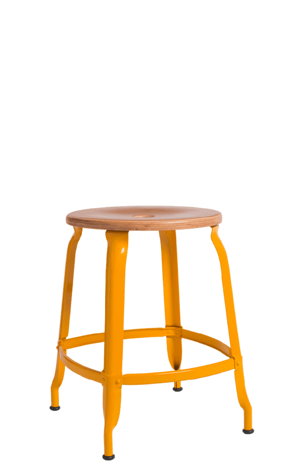 Metal Stool - Natural Wood Seat 45 cm / 18 in - French inc