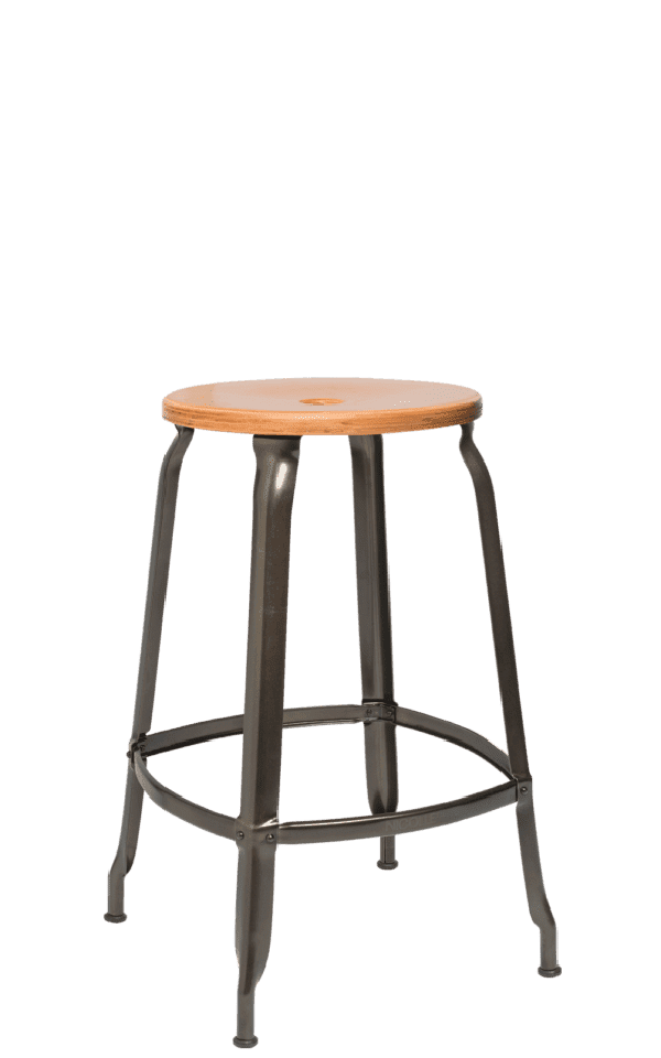 Metal Stool - Natural Wood Seat 60 cm / 24 in
