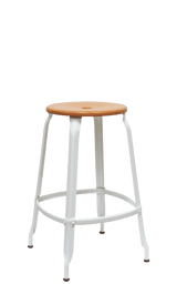 Metal Stool - Natural Wood Seat 66 cm / 26 inch