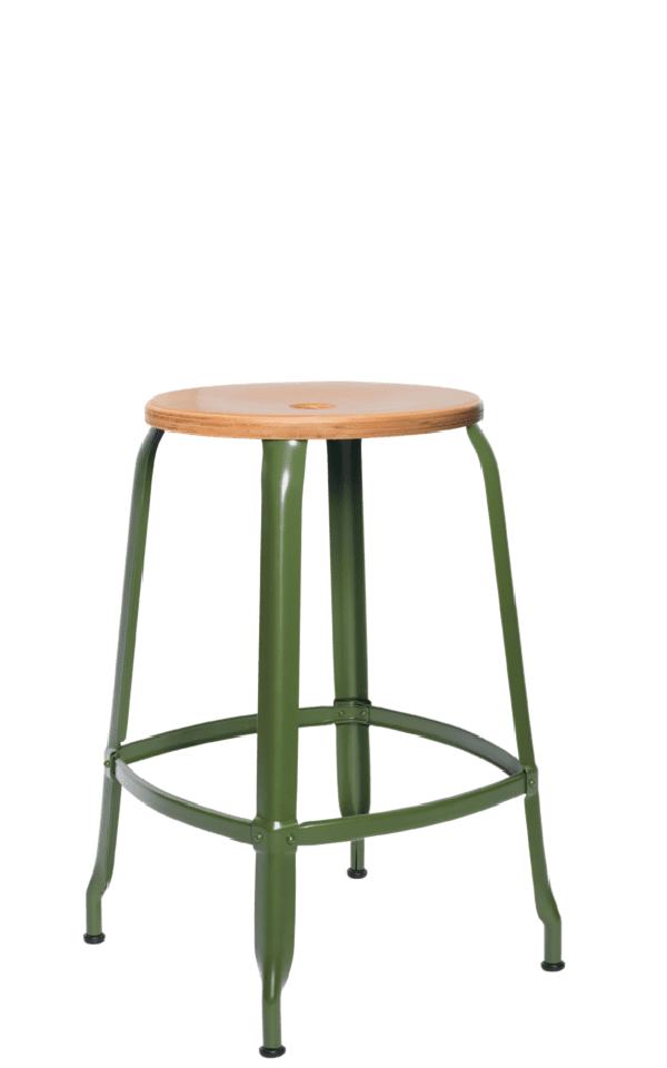 Metal Stool - Natural Wood Seat 66 cm / 26 inch - French inc