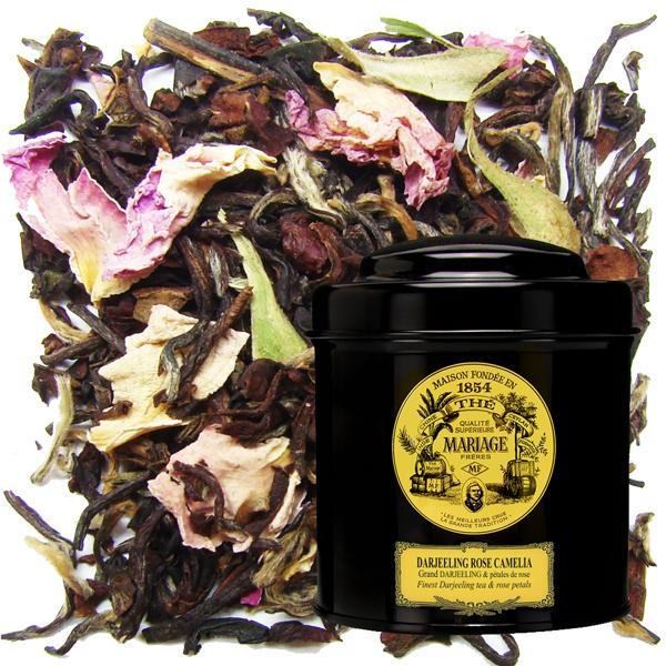 Tea - Darjeeling Rose Camelia by Mariage Freres on display with a Mariage Freres Black Tin