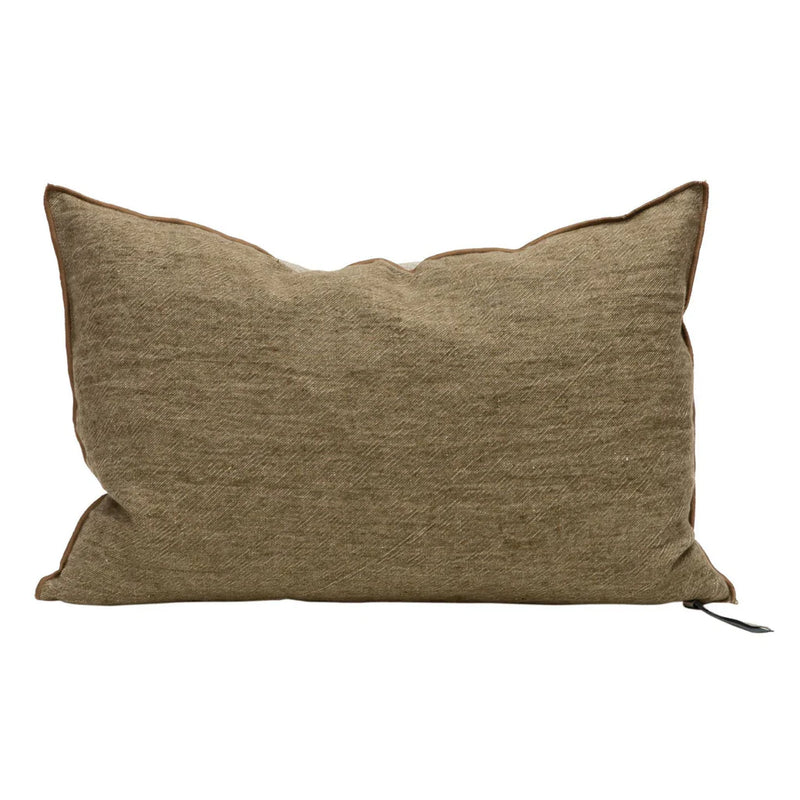 Cushion Crumpled Washed Linen Kaki/ Givre 16”x24”