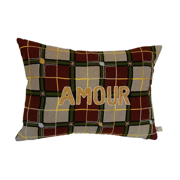 Pillowcase  “Amour” - Red and Green Plaid with Gold Stars