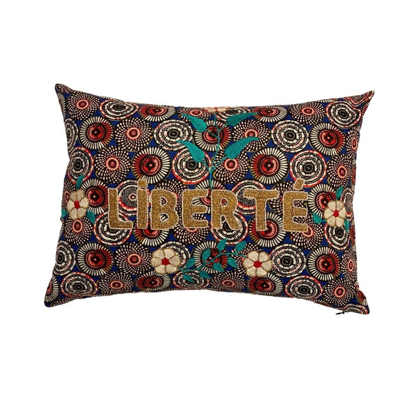 Pillowcase “Liberte” Embroid gold/ blue red - French inc