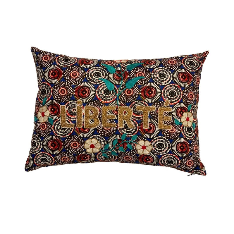 Pillowcase “Liberte” Embroid gold/blue red