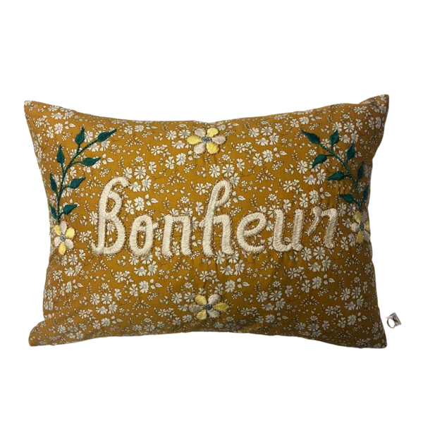 Pillowcase "Bonheur" Gold/White Flowers - French inc