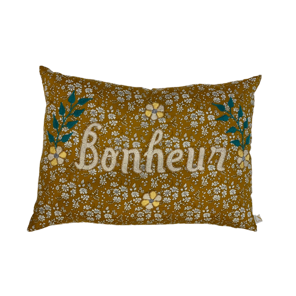 Pillowcase "Bonheur" Gold/White Flowers
