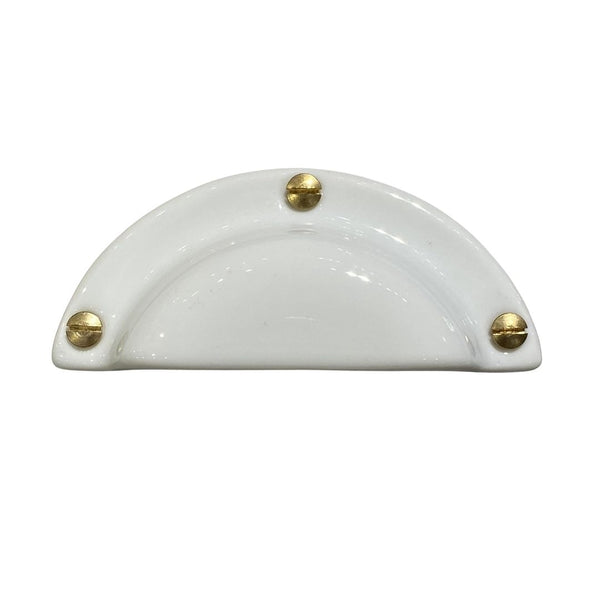 Handle Shell White With Brass 113x47mm - French inc
